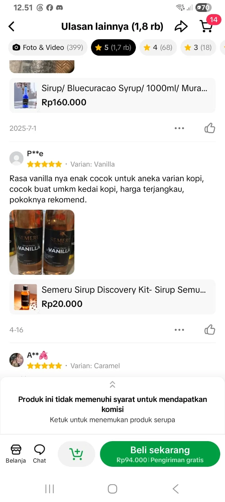 Ulasan pelanggan Semeru Ingredients