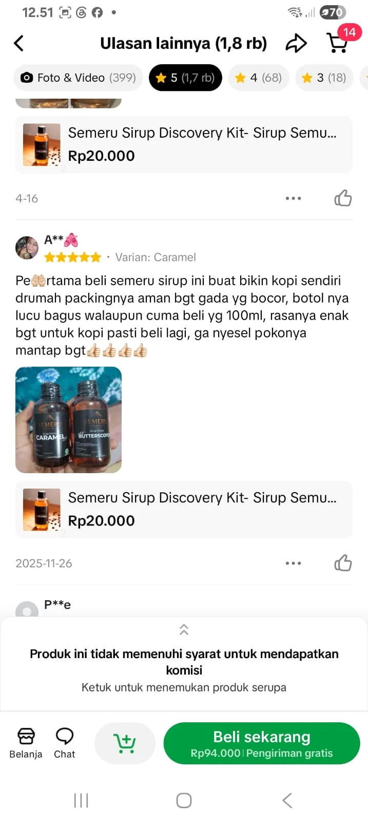 Ulasan pelanggan Semeru Ingredients